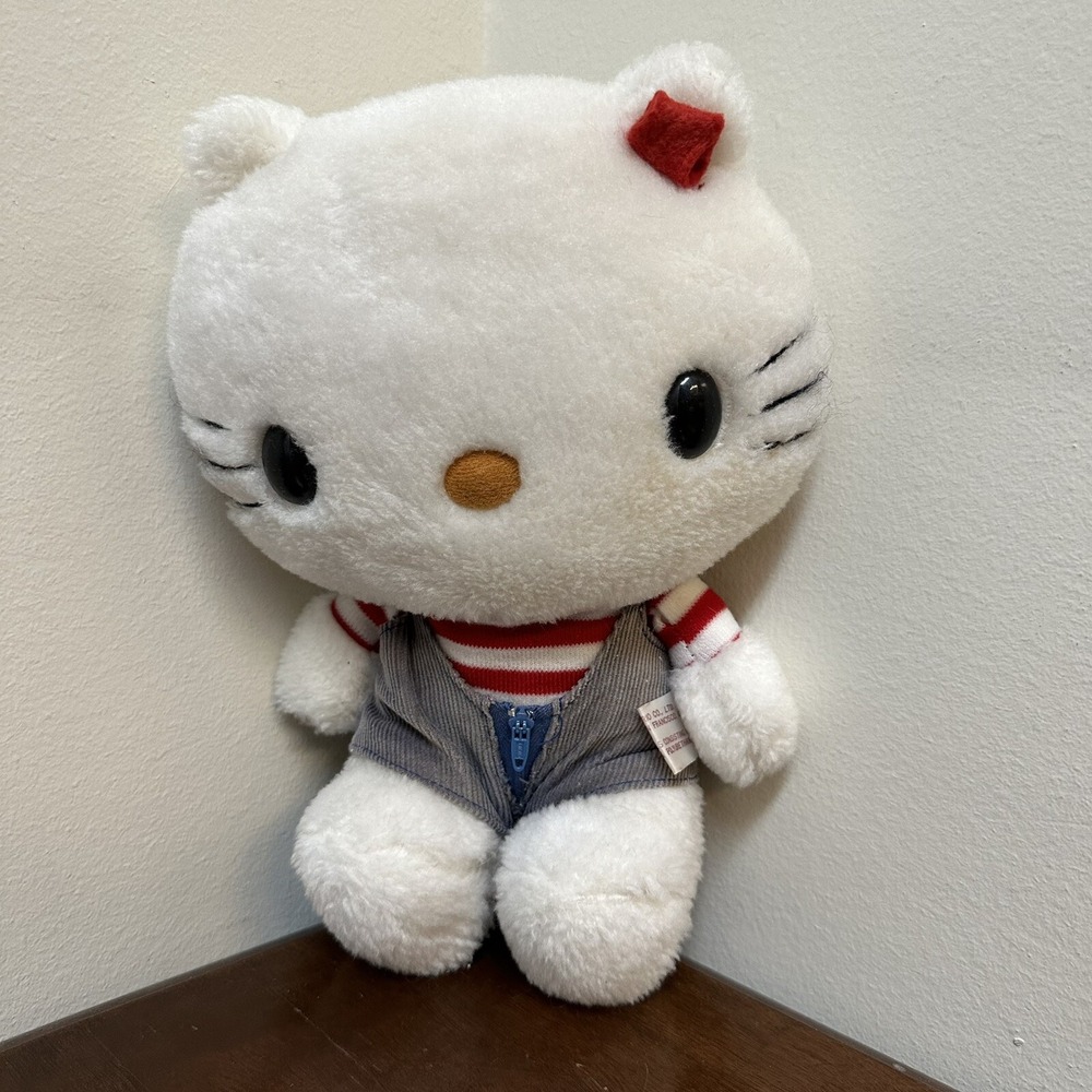 Vintage 1976 Sanrio 11" HELLO KITTY Blue Corduroy Red Stripe Shirt